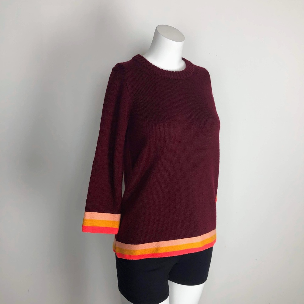 J.Crew Triple Tipped Sweater Burgundy Wool Stripe - Picture 4 of 7